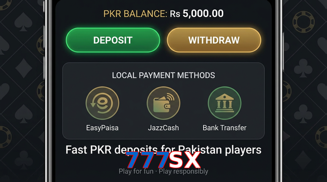Deposit and withdrawal screen with PKR methods